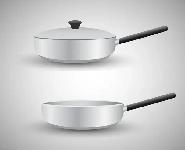 metallic pans collection vector illustration
