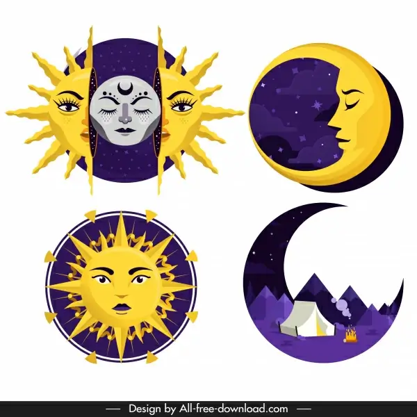 meteorology icons stylized sun moon shapes sketch