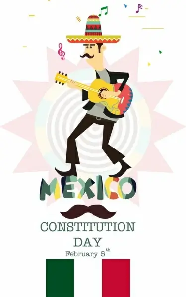 mexico constitution day banner male guitarist icon decor