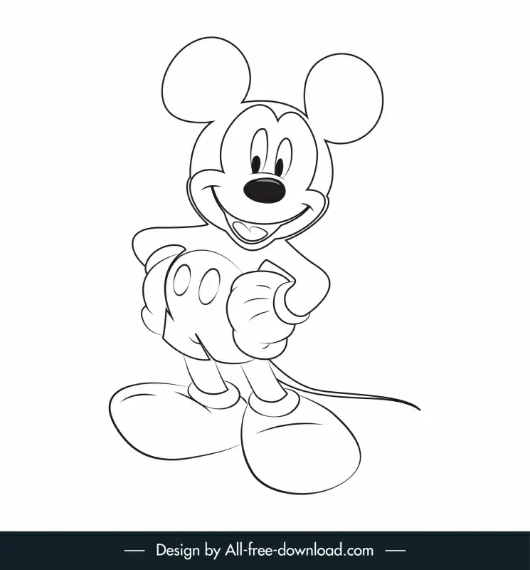 mickey mouse icon black white handdrawn outline