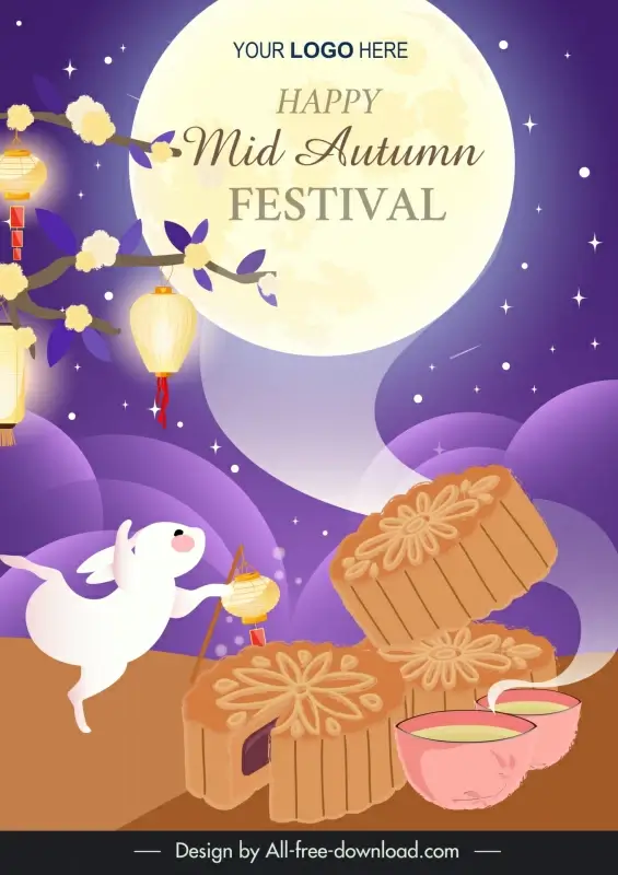 mid autumn festival poster template dynamic rabbit moon cake 