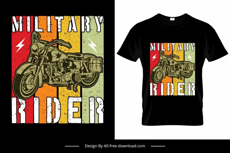 military rider tshirt template grunge retro motorbike sketch