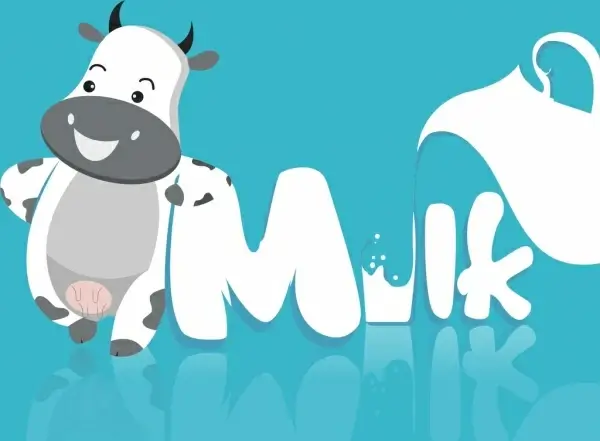 milk advertisement cow text decoration shiny colored style