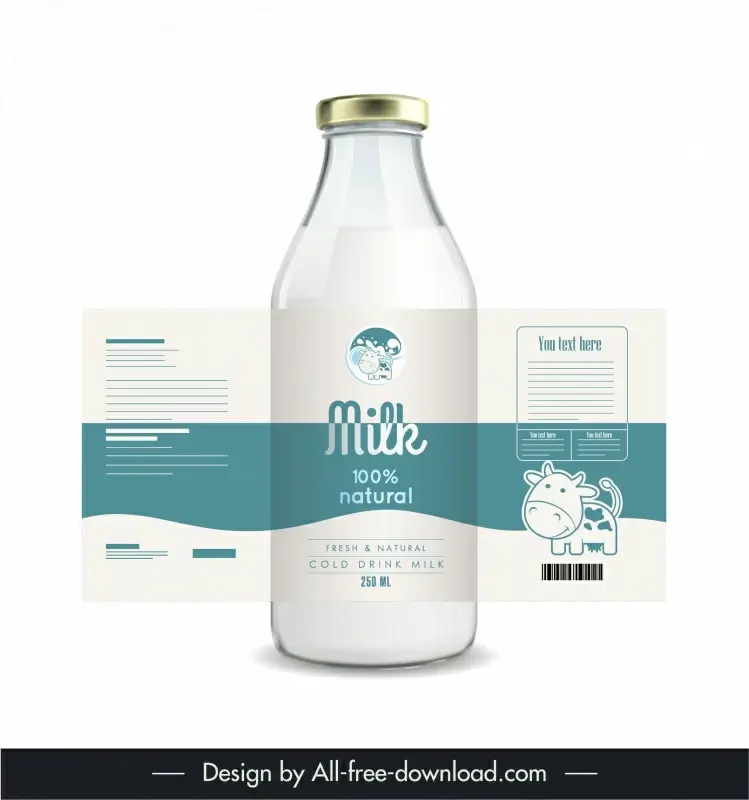 milk bottle packaging design elements cute handdrawn cow