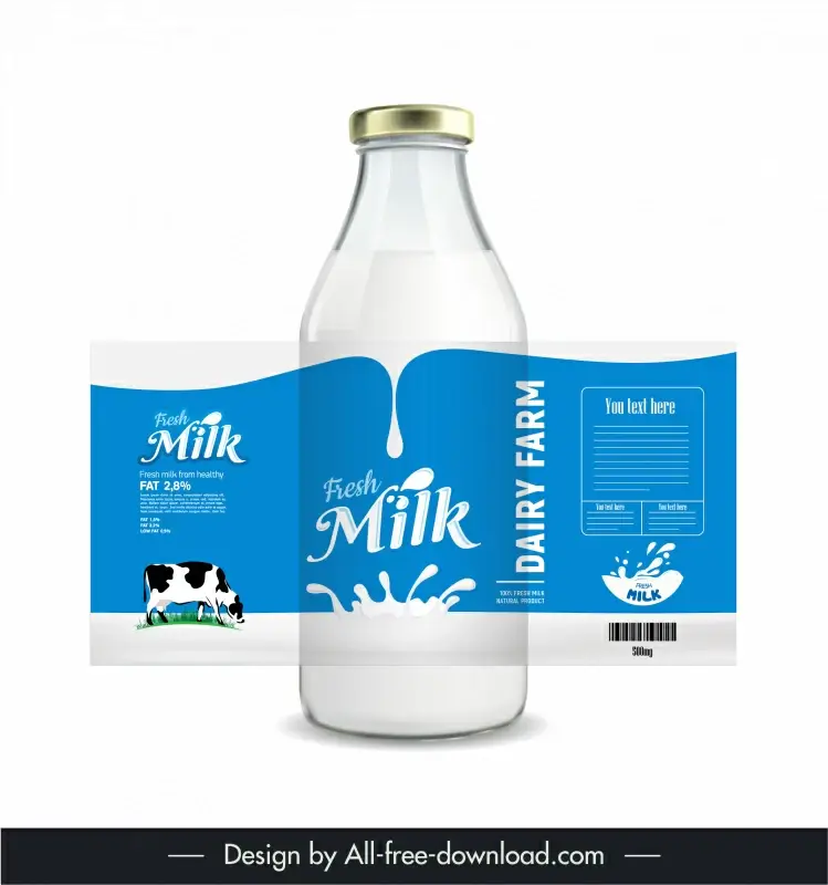 milk bottle packaging template dynamic droplet cow decor