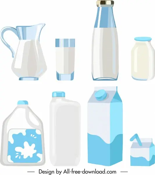 milk container icons shiny bright colored sketch