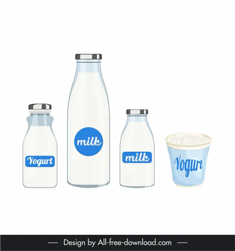 milk products advertising design elements flat bottle can objects sketch