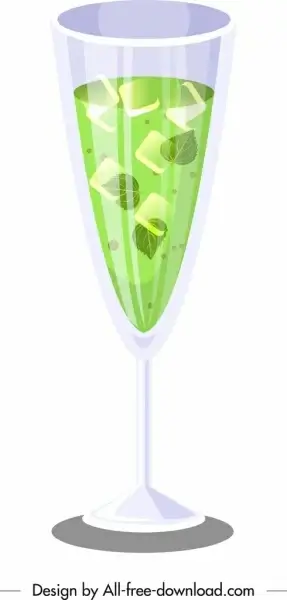 mint cocktail glass icon shiny 3d green design