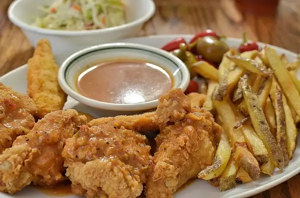 mmm breaded hot wings and fries