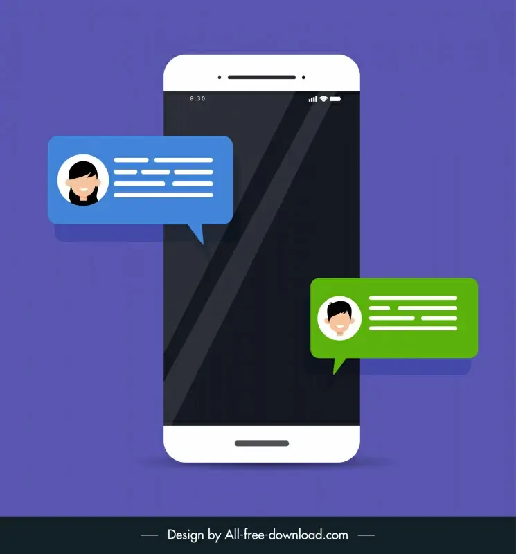 mobile app advertising backdrop template smartphone chat icons sketch