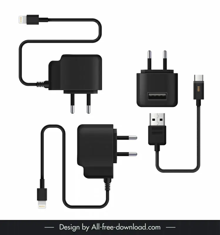 mobile smart phones charging tools icons realistic black sketch