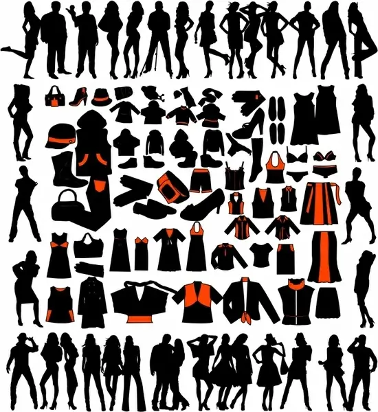 fashion design elements models accessories icons silhouette sketch