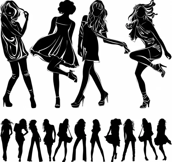 modern girls icons black silhouette design