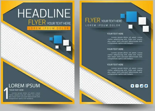 modern flyer template with squares on grey background