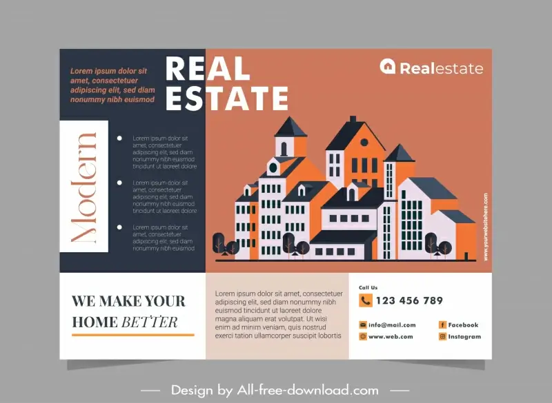 modern real estate brochure template contrast flat building scene 