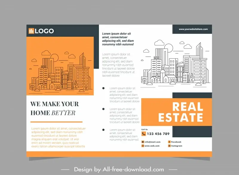 modern real estate brochure template flat handdrawn city scene 