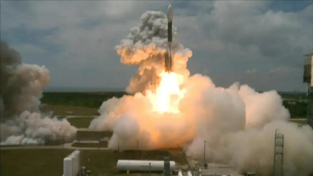 modern rocket launched into sky