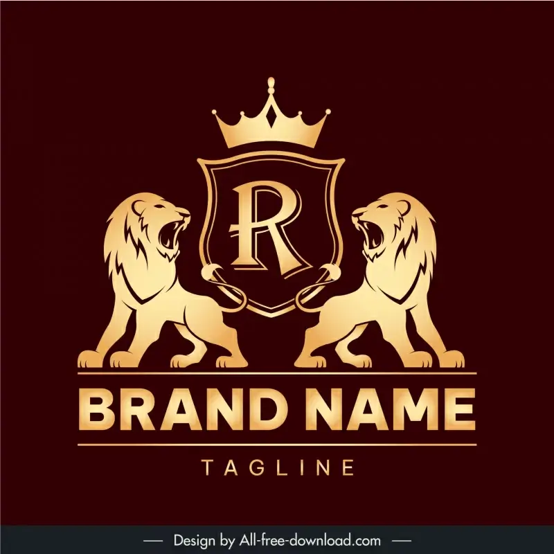 modern style lion logo symmetric shield crown elegance 