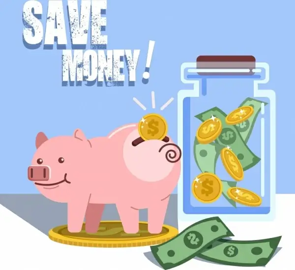 money savings banner piggy bank money jar icons