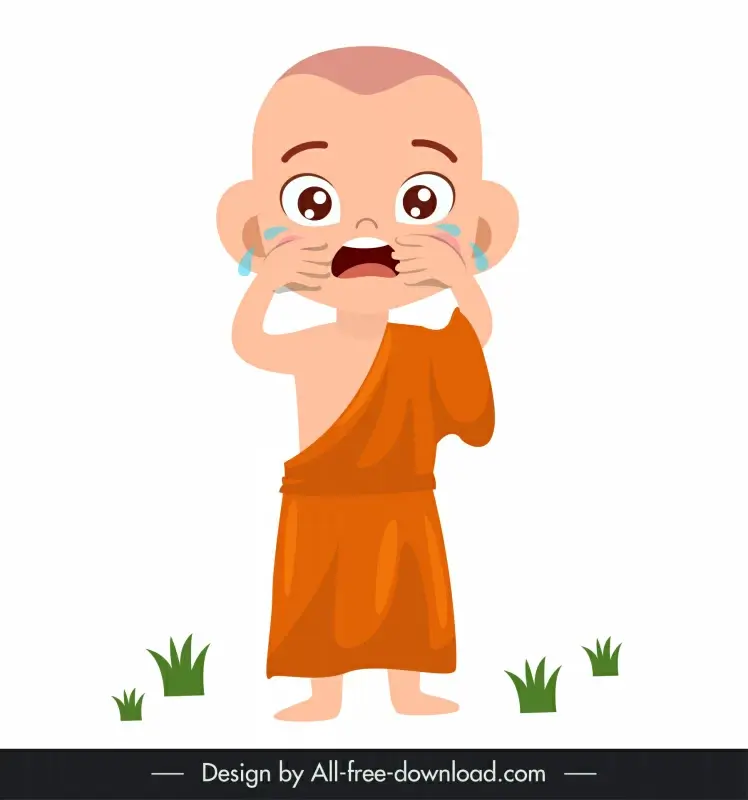 monk crying icon cute cartoon character design