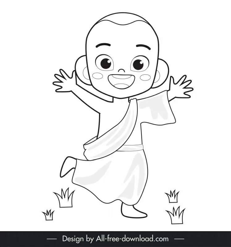 Monk happy icon cute black white cartoon character outline Vectors graphic  art designs in editable .ai .eps .svg .cdr format free and easy download  unlimit id:6920756