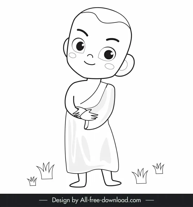 Monk standing icon lovely bw cartoon character sketch Vectors graphic art  designs in editable .ai .eps .svg .cdr format free and easy download  unlimit id:6920760