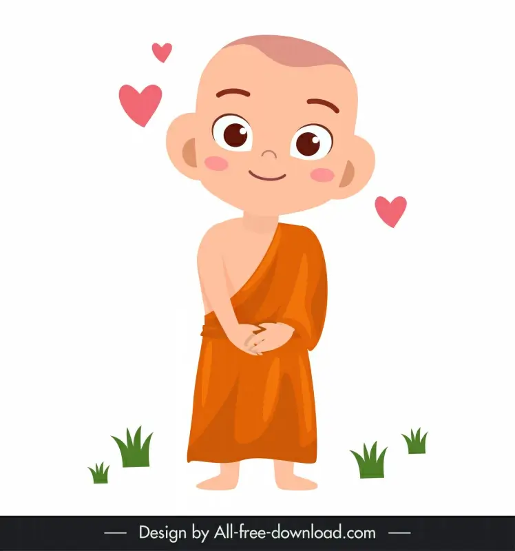monk with hearts icon lovely cartoon character design
