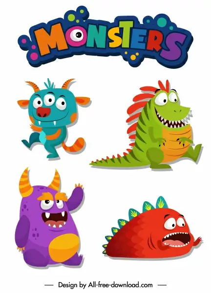 monsters icons scary animals sketch funny cartoon characters