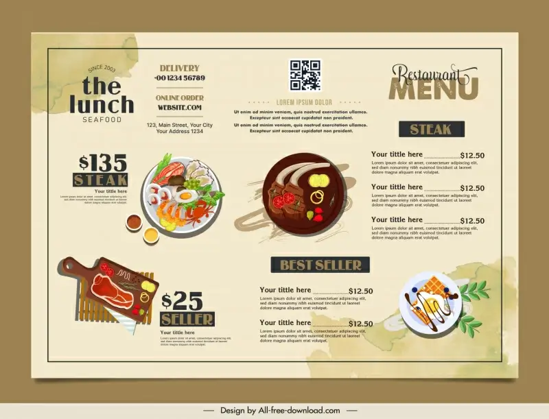moody food menu template elegant flat bright design