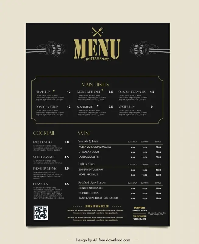 moody food restaurant menu  template elegant dark plain
