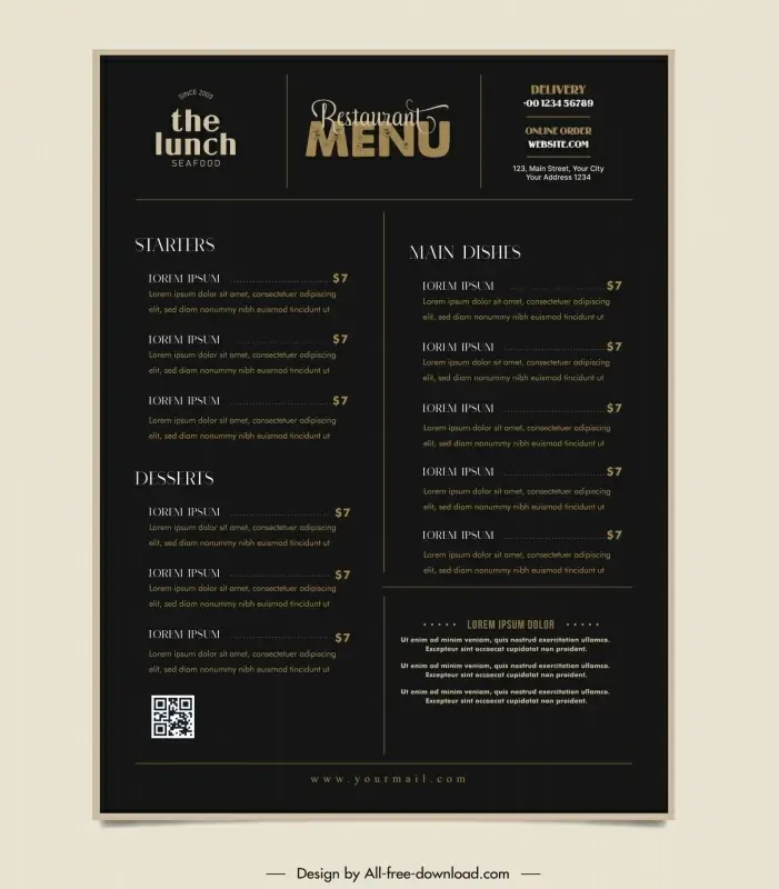 moody food restaurant menu template elegant dark plain