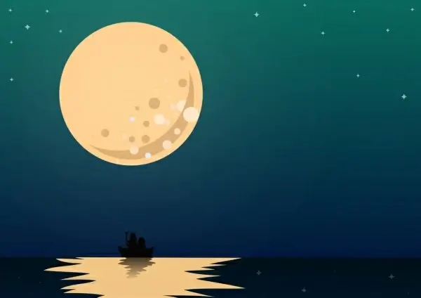 moonlight background round moon sea icons colored cartoon