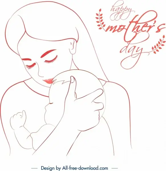 mother day banner affection symbol cute handdrawn sketch