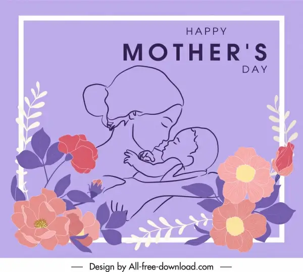 mother day banner handdrawn mum kid floral decor