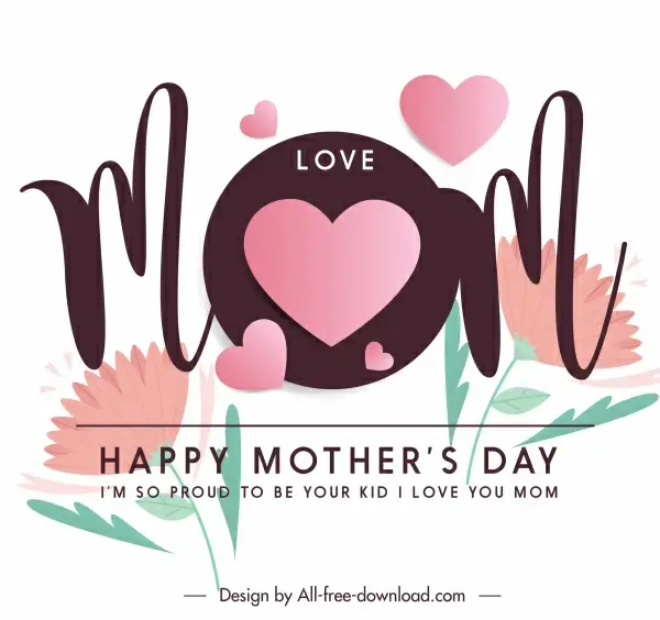 mother day card template calligraphy hearts botany decor