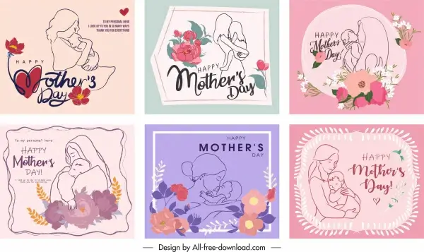 mother day card templates cute vintage handdrawn botanical