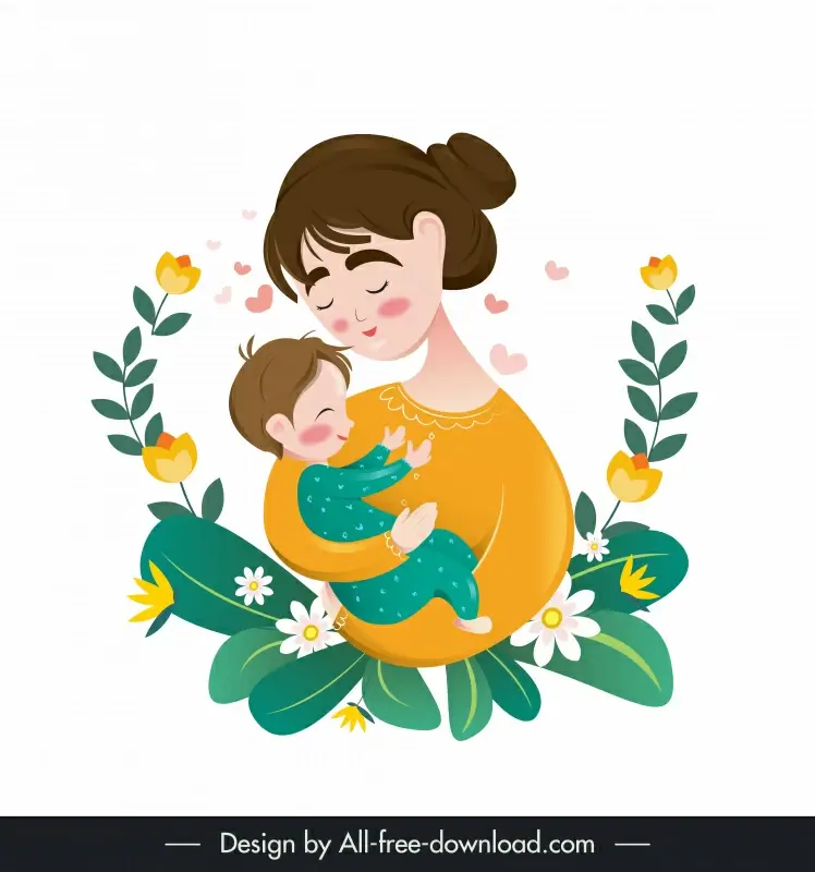 mother day design elements mom holding baby cartoon