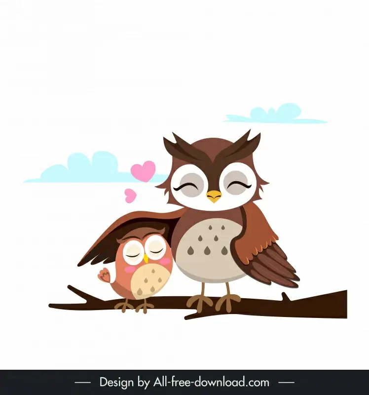 mother day design elements owl mother baby cartoon