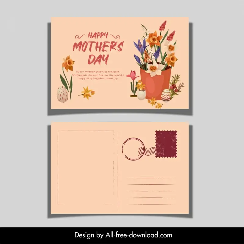 mother day postcard template elegant classic flowerpot
