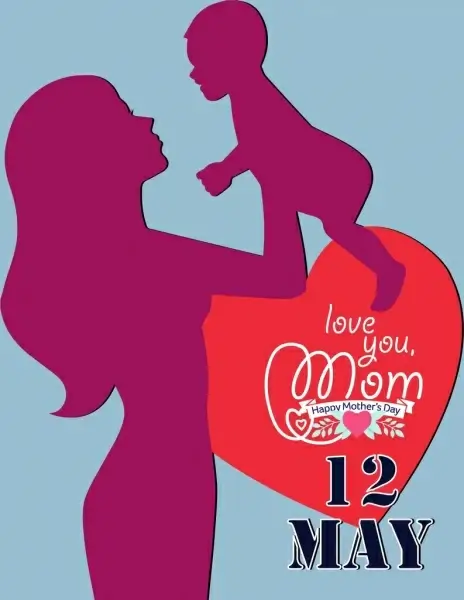 mother day poster mother and baby silhouettes decoration