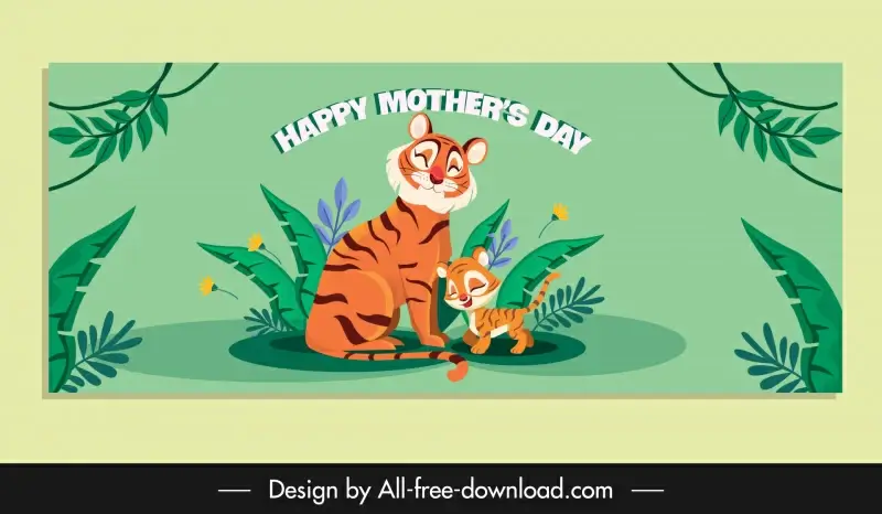 mother s day banner template cute cartoon tigers