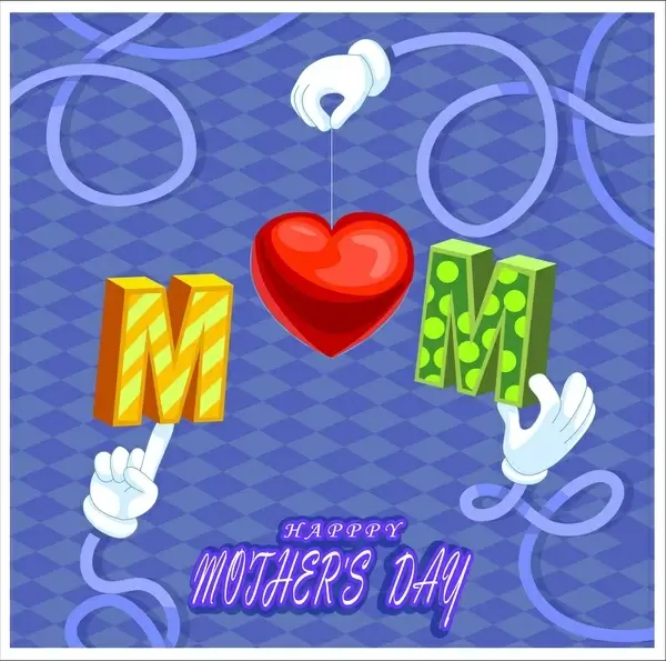 mothers day banner design with heart and symbol texts