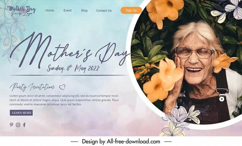 mothers day landing page  template funny old woman flowers decor