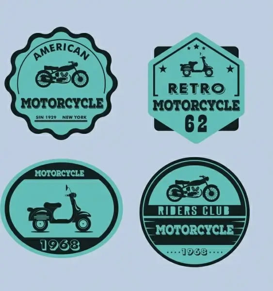 motorbike logo sets blue retro flat design