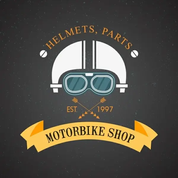 motorbike shop logo helmet ribbon arrow icons decor