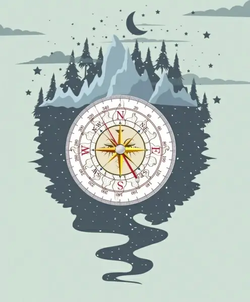 mountain adventure background nature compass icons decor