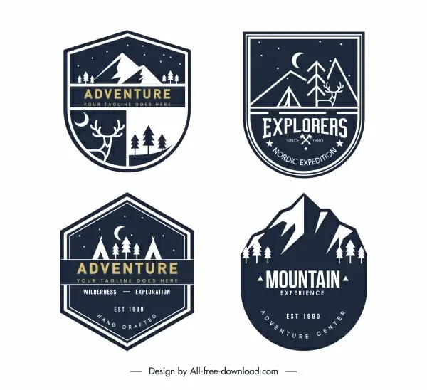 mountain adventure labels templates dark classic sketch