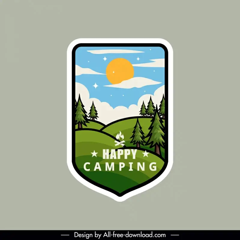 mountain camping adventure badge template elegant classic nature scene