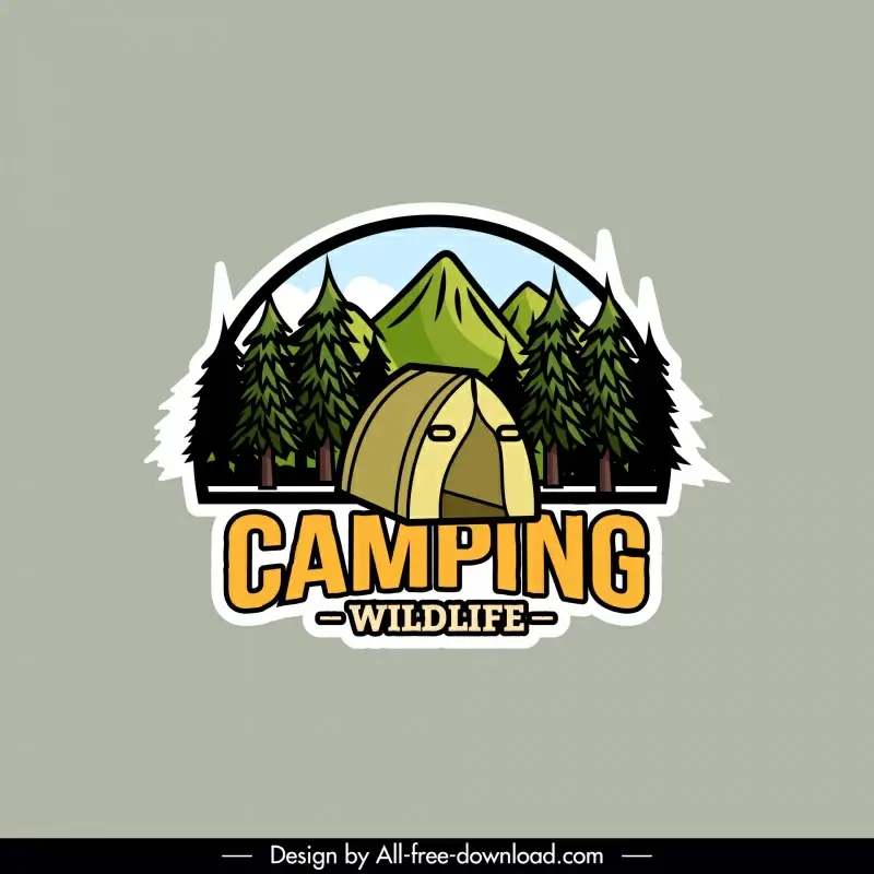 mountain camping adventure sticker template tent forest mountain scene