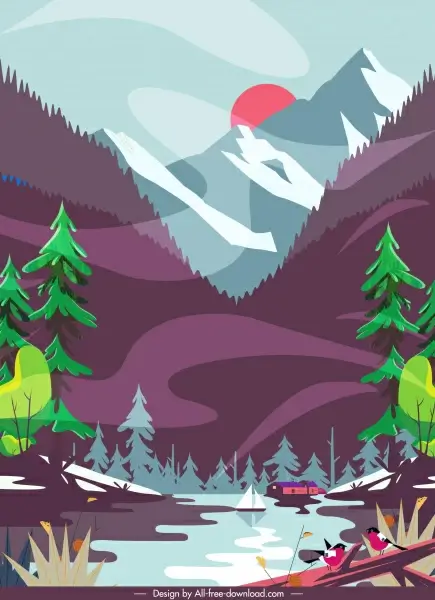 mountain lake landscape painting colorful classic decor